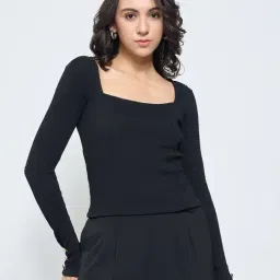 People By Pantaloons Black Slim Fit Textured Top-picture-15