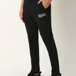 R&B Black Cotton Fitted Trackpants image 3
