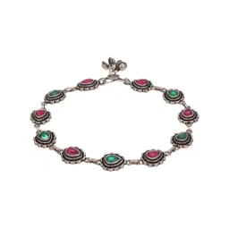 Saraf RS Jewellery Set of 2 Silver Oxidised Ruby Red & Green Stone Studded Bridal Anklet for Women image 4