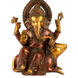 CraftVatika Gold-Toned & Brown Ganpati Sitting on Mouse Idol Showpiece-picture-23