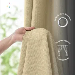 Urban Space Beige Polyester Door Curtain with Eyelets & Tieback - Set of 2 (7 ft) image 4