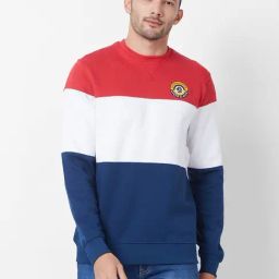 Giordano Salsa Red Regular Fit Colour Block Sweatshirt-picture-4