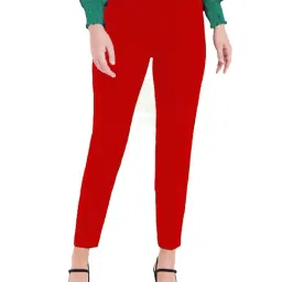 PATRORNA Red Mid Rise Slim Fit Victorian Trousers-picture-28