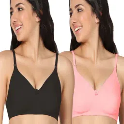 IN CARE Black & Pink Cotton T-Shirt Bras - Pack Of 2-image-49