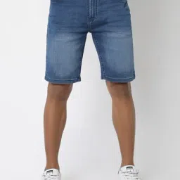 R&B Blue Cotton Regular Fit Distressed Shorts-picture-12