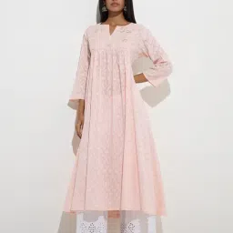 Utsa by Westside Light Pink Embroidered A-Line Cotton-Blend Kurta-picture-27