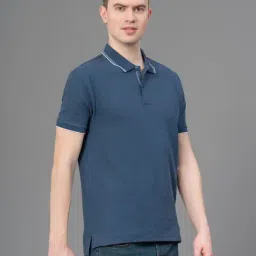 Red Tape Midnight Blue Regular Fit Self Pattern Polo T-Shirt image 4
