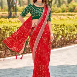 Saree Mall Red Embellished Sarees With Unstitched Blouse-image-43