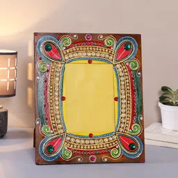 Aapno Rajasthan Brown & Gold-Toned Clay Work Wooden Table-Top Photo Frame-picture-22