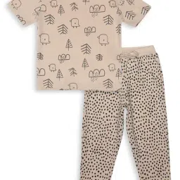 GJ baby Beige Printed T-Shirt with Pants-image-58