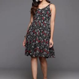 Varanga Black Floral Print A-Line Dress-picture-37