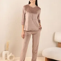 Sweet Dreams Brown Embroidered T-Shirt Pyjamas Set-picture-26