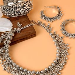 TEEJH Silver-Toned Oxidized Ghungroo-Studded Amisha Jewellery Set-picture-39