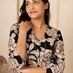 SHIVARA Printed Pure Cotton V-Neck Tunic With Trousers Co-Ords image 4