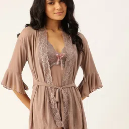 ms.lingies Ms Lingies Women Taupe Solid Net Baby Doll-picture-17