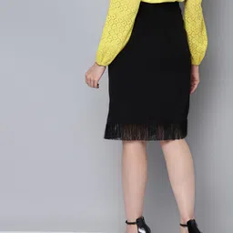 SASSAFRAS Women Black Fringe Lace A-Line Skirt image 2