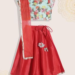 Biba Girls Green & Red Printed Gotta Patti Ready to Wear Lehenga & Blouse With Dupatta-picture-30