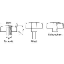 RS PRO Black Wing Clamping Knob M10 Threaded Stud, 169339 image 3
