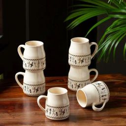 ExclusiveLane Whispers of Warli Handcrafted Ceramic Tea Cups (Set of 6, 140 ML, Microwave Safe)-picture-39
