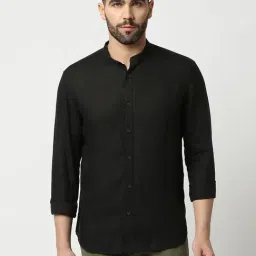 Dragon Hill Black Slim Fit Linen Shirt-image-0