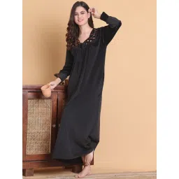 Secret Wish Women Black Embroidered Nighty image 2