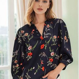 Stylecast X Slyck Women Floral Print Mandarin Collar Cuffed Sleeves Regular Top-picture-19