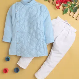 Jeet Ethnics Full Sleeves Graph Checked Embroidered Button Down Kurta WIth Pyjama - Blue-picture-23