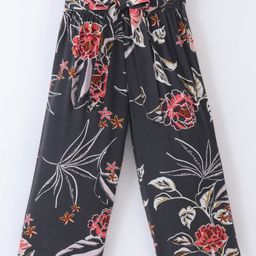 CrayonFlakes Wild Flowers & Leaves Printed Belted Palazzo - Grey-picture-37