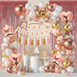 Surprise Decor Pink Rose Gold Balloons Garland Arch Kit, Birthday Party Decorations Set 12 18 Inch, Happy Birthday Banner, Fringe Curtains, Tassel Garland for Girls-image-12
