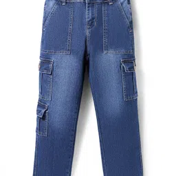 Pine Kids Full Length Washed Denim Jeans with Cargo Pocket - Blue-picture-22