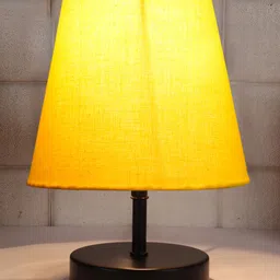 Devansh Yellow cotton Round Wood Black Table Lamp-picture-16