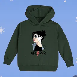 NUSYL Fleece Full Sleeves Girl Empowerment Theme Printed Hoodie - Olive Green-picture-20