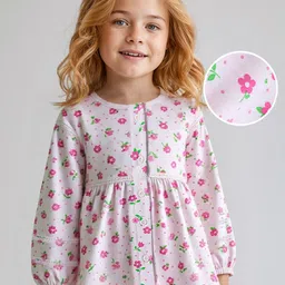 babyhug Bayhug Cotton Knit Full Sleeves Front Open Top with Lace Detailing & Floral Print - White-picture-17