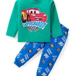Babyhug Disney Single Jersey Knit Full Sleeves Night Suit With Car Graphics - Blue & Green-picture-22