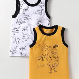 Bodycare Cotton Knit Sleeveless Vests With Dino Print - Yellow & White-picture-32