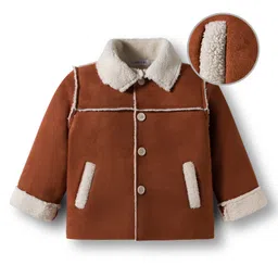 Mark & Mia Full Sleeves Solid Winter Jacket With Fur Collar - Brown-picture-13