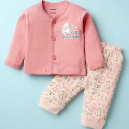 CUCUMBER Sinker Knit Full Sleeves Night Suit with Animal Print - Pink-picture-25