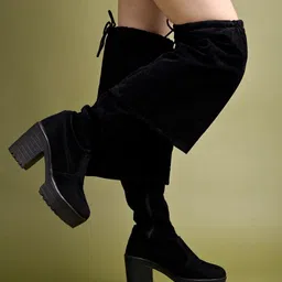 Shoetopia Solid Lace Up Long Boots - Black-picture-34