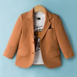 Robo Fry Cotton Woven Full Sleeves Solid Blazer With Printed Inner Tee - Tan-picture-38