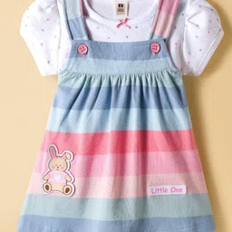 ToffyHouse Interlock Knit Frock & Half Sleeves Inner Tee With Polka Dot Print & Bunny Patch - Multicolor-picture-24