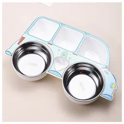 Bembika Stainless Steel Baby Feeding Plate Durable, Non-Toxic, Compact Kids Crockery Set with Safety Utensils for Tiny Hands, Easy to Clean, Perfect Baby Dinner Set-(Blue Car Design)-picture-25