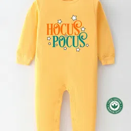 BLUSHES 100% Cotton Knit Halloween Theme Full Sleeves Hocus Pocus Text Printed Romper - Yellow-picture-38