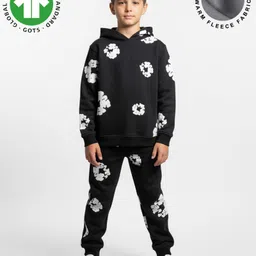 Anthrilo Fleece Knit Full Sleeves Popcorn Printed Winter Hoodies & Joggers Set - Black-picture-33