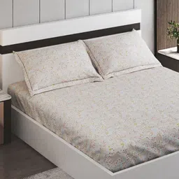 Home Centre Beige & Orange Printed Cotton 150 TC Single Bedsheet Sets - 2.54 m x 2.28 m-picture-33