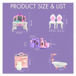 Planet of Toys Play House Set - Chair, Bathing Tub, Showers, Toothbrush Set, Cream, Soap, and Dressing Table - Complete Pretend Play Set for Kids image 2