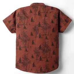 Dapper Dudes Woven Half Sleeves Beach Theme Printed Shirt - Brown image 2