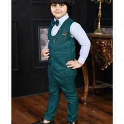 BT DEZINES Full Sleeves Solid Coordinating Three Piece Party Suit Set With Bow - Marine Blue image 4