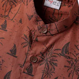Dapper Dudes Woven Half Sleeves Beach Theme Printed Shirt - Brown image 3