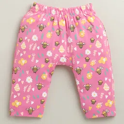 BUMZEE Cotton Knit Full Length Diaper Leggings With Floral Print Pack Of 2 - Pink & Tan image 3