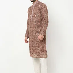 Ethnicity Men Geometric Embroidered Silk Kurta with Pyjamas image 4